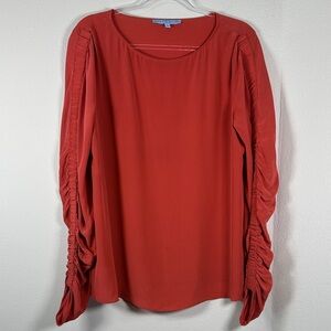 ANTONIO MELANI Rust 100% Silk Ruched Sleeve Blouse Size L